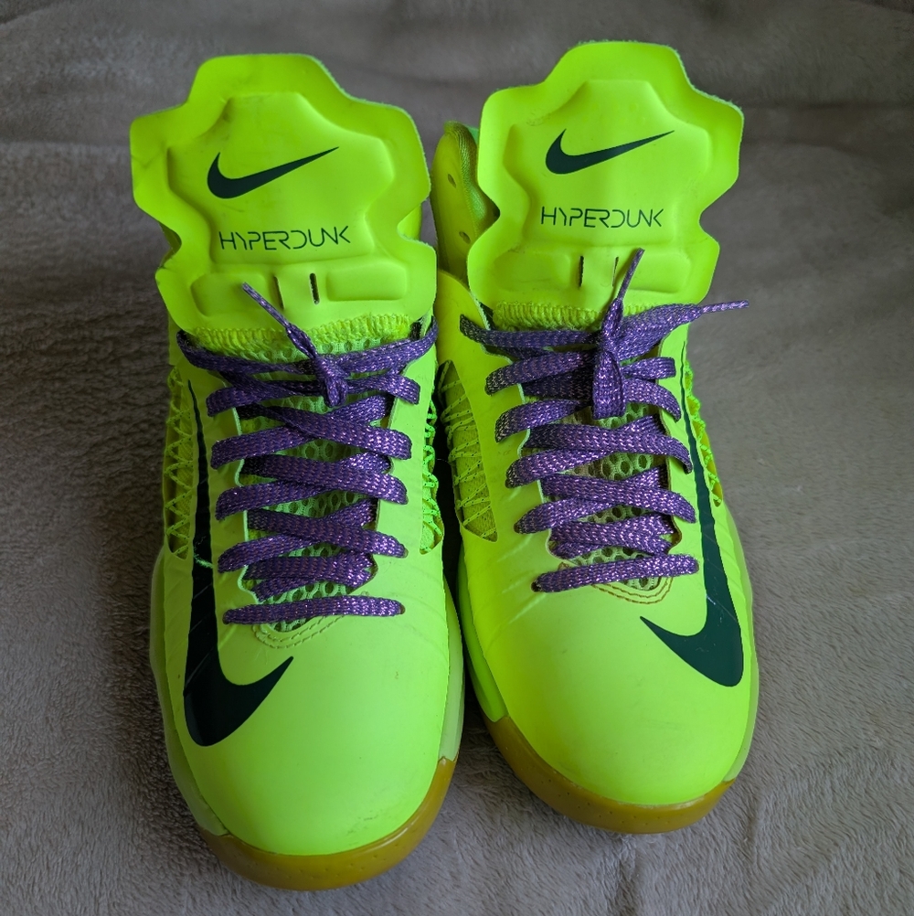 Nike Hyperdunk Neon Green Basketball Shoes with Purple Laces